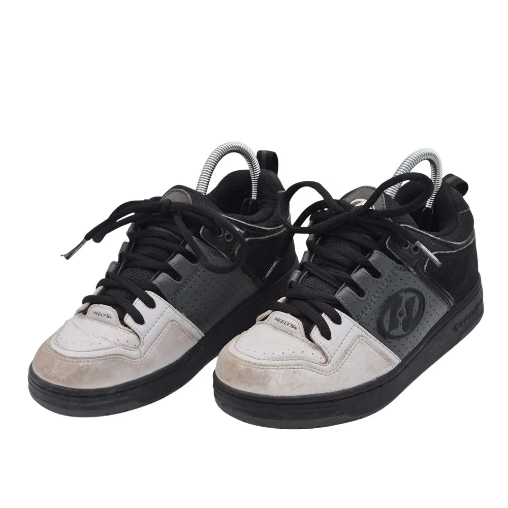 Heelys 387 Shoes Mens Size 7 Black Gray Wheeled Skate Low Top Sneakers